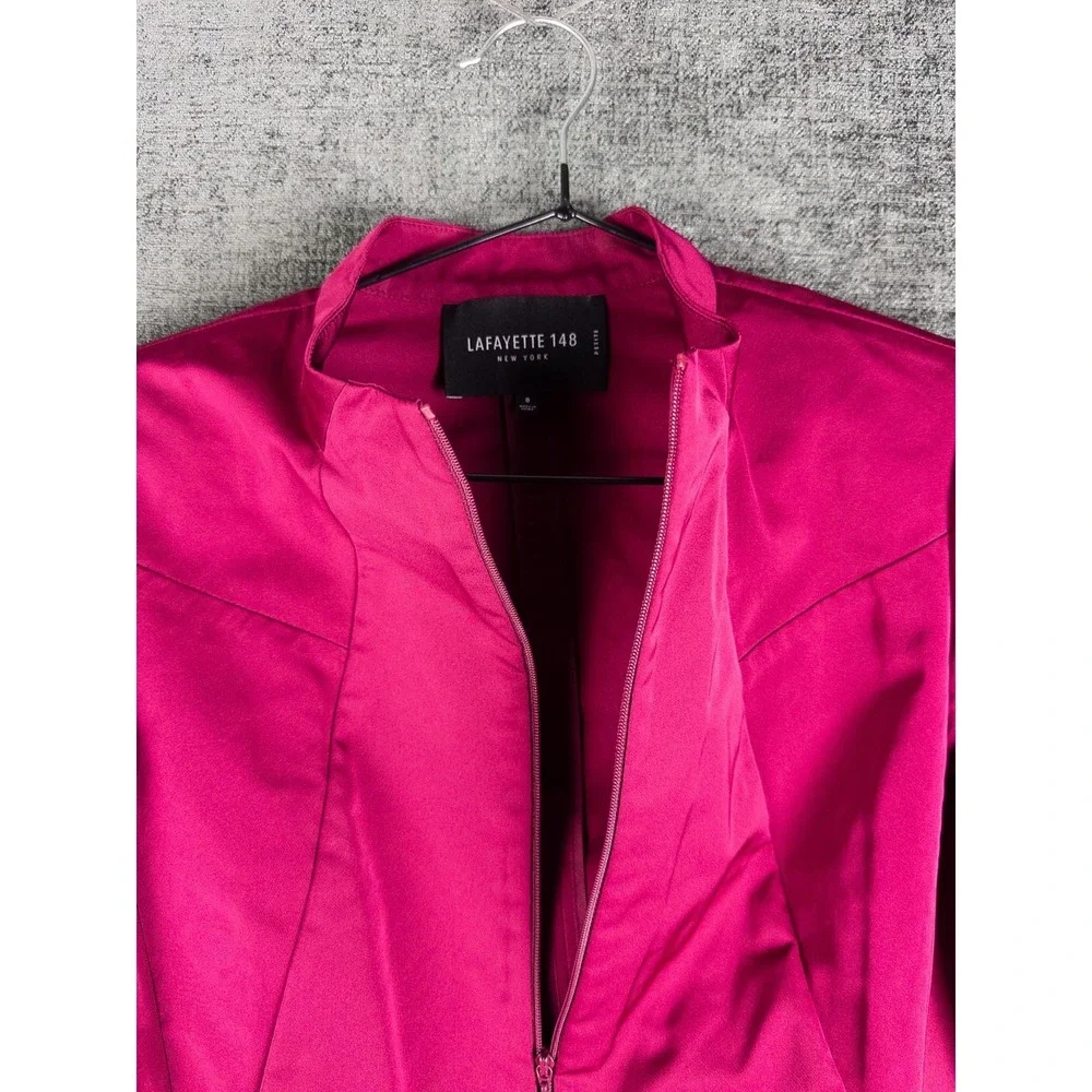 Lafayette 148 Jacket Womens 8P Fuchsia Full Zip Collarless Solid Minimalist